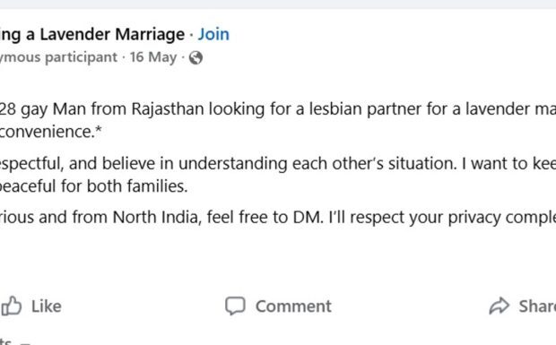 “Hombre gay busca mujer lesbiana para un matrimonio de conveniencia en la India”