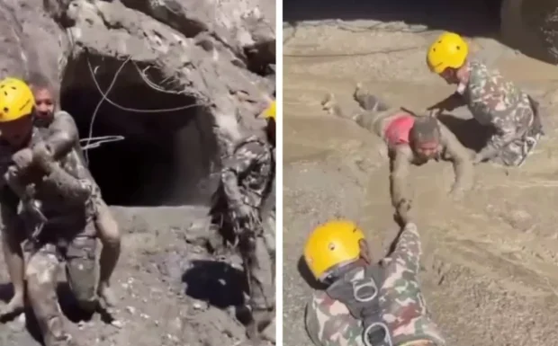 Video: Nepal rescata de un túnel hidroeléctrico a varios supervivientes de la riada