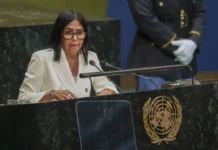 Delcy Rodríguez dice en la ONU que en Venezuela habrá elecciones